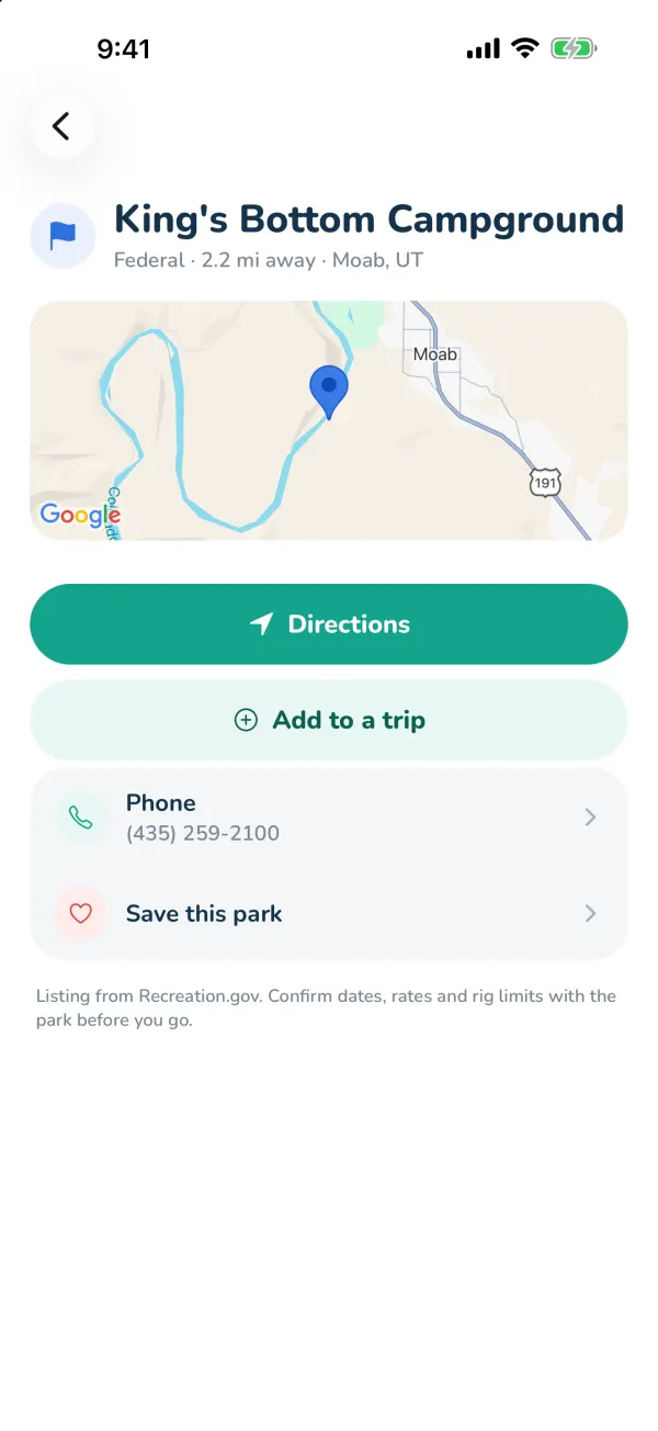 Directions, website, phone, booking and save.