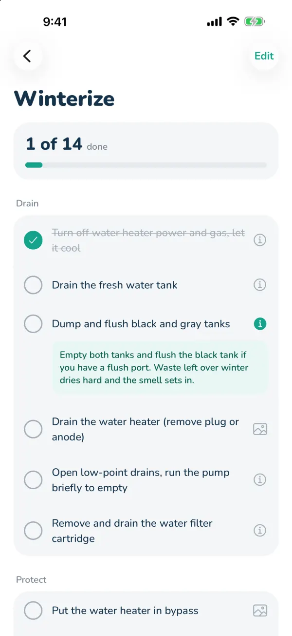 Tap the ⓘ beside an item to see why it matters and how to do it.