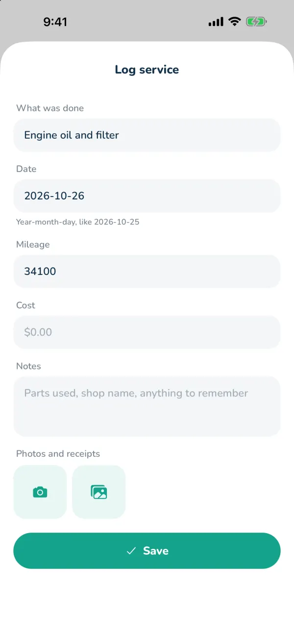 Logging a job with photos and the cost.