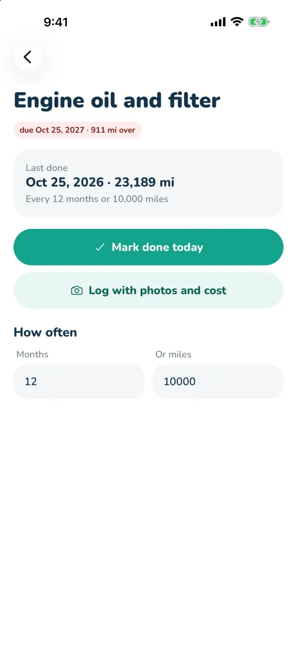 An item: when it was last done, and how often.