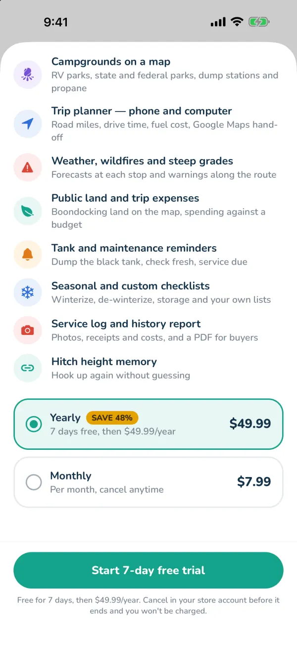 Choose yearly (with the free trial) or monthly.